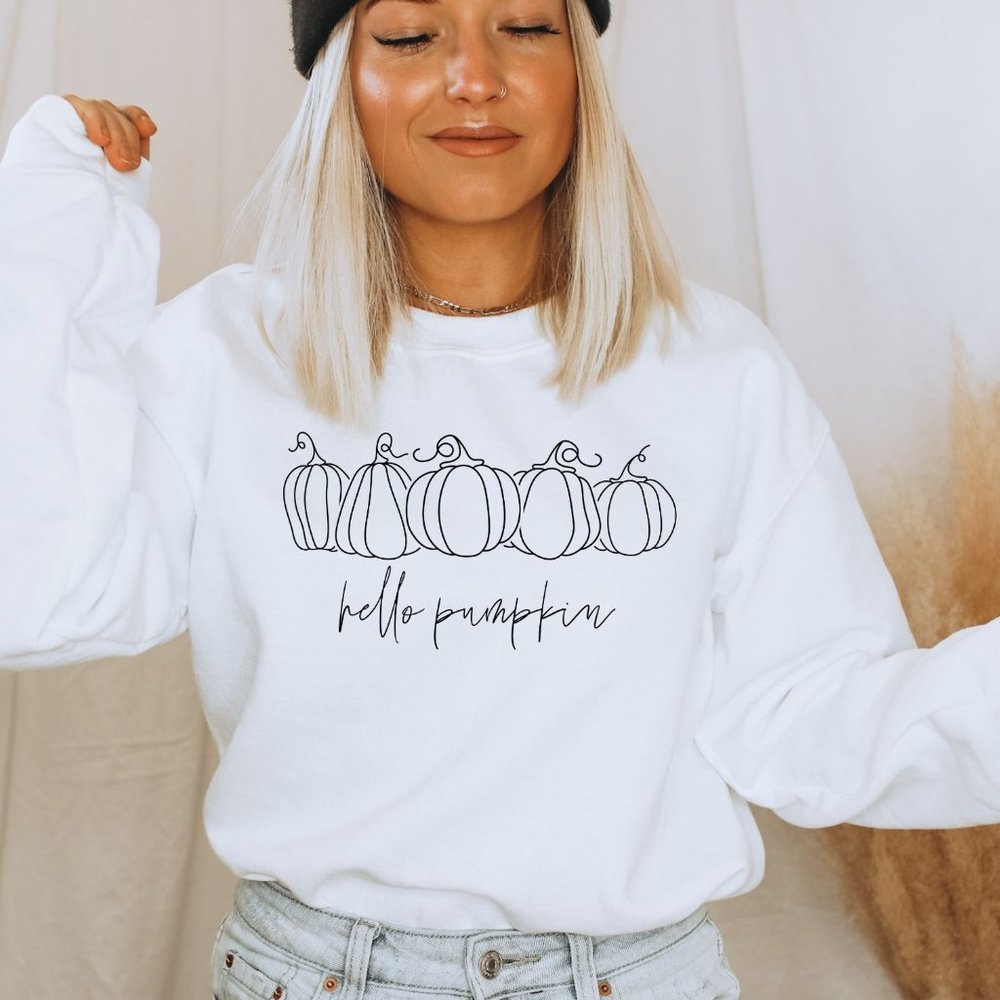 NEW Hello Pumpkin Fall Long Sleeve Crewneck Pullover Sweatshirt - Unisex Fit